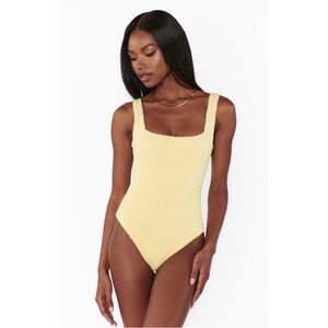Show Me Your Mumu Scrunch One Piece Swimsuit in Butter Yellow SZ M EUC